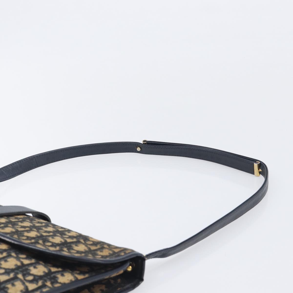 Christian Dior Trotter Canvas Shoulder Bag Navy Gold Tone Auth bs37239