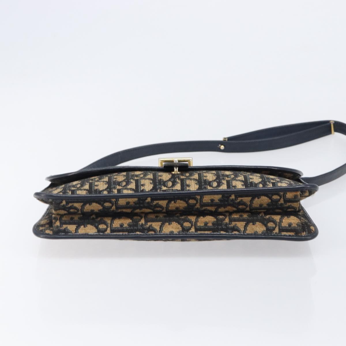 Christian Dior Trotter Canvas Shoulder Bag Navy Gold Tone Auth bs37239