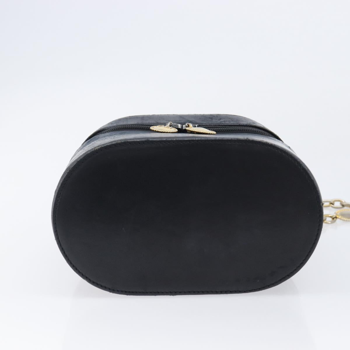 Christian Dior Chain Hand Bag Leather Black Gold Tone Auth bs37240