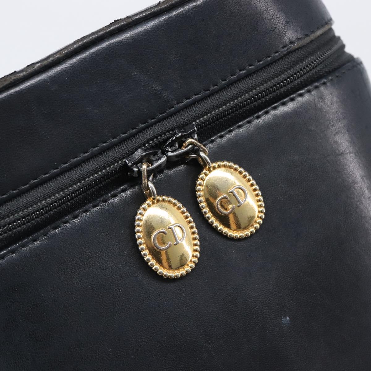 Christian Dior Chain Hand Bag Leather Black Gold Tone Auth bs37240