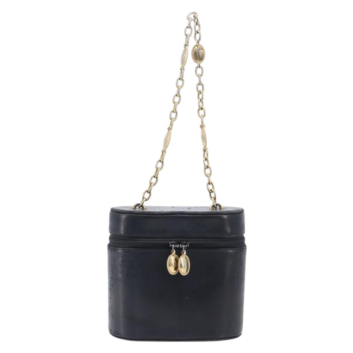 Christian Dior Chain Hand Bag Leather Black Gold Tone Auth bs37240