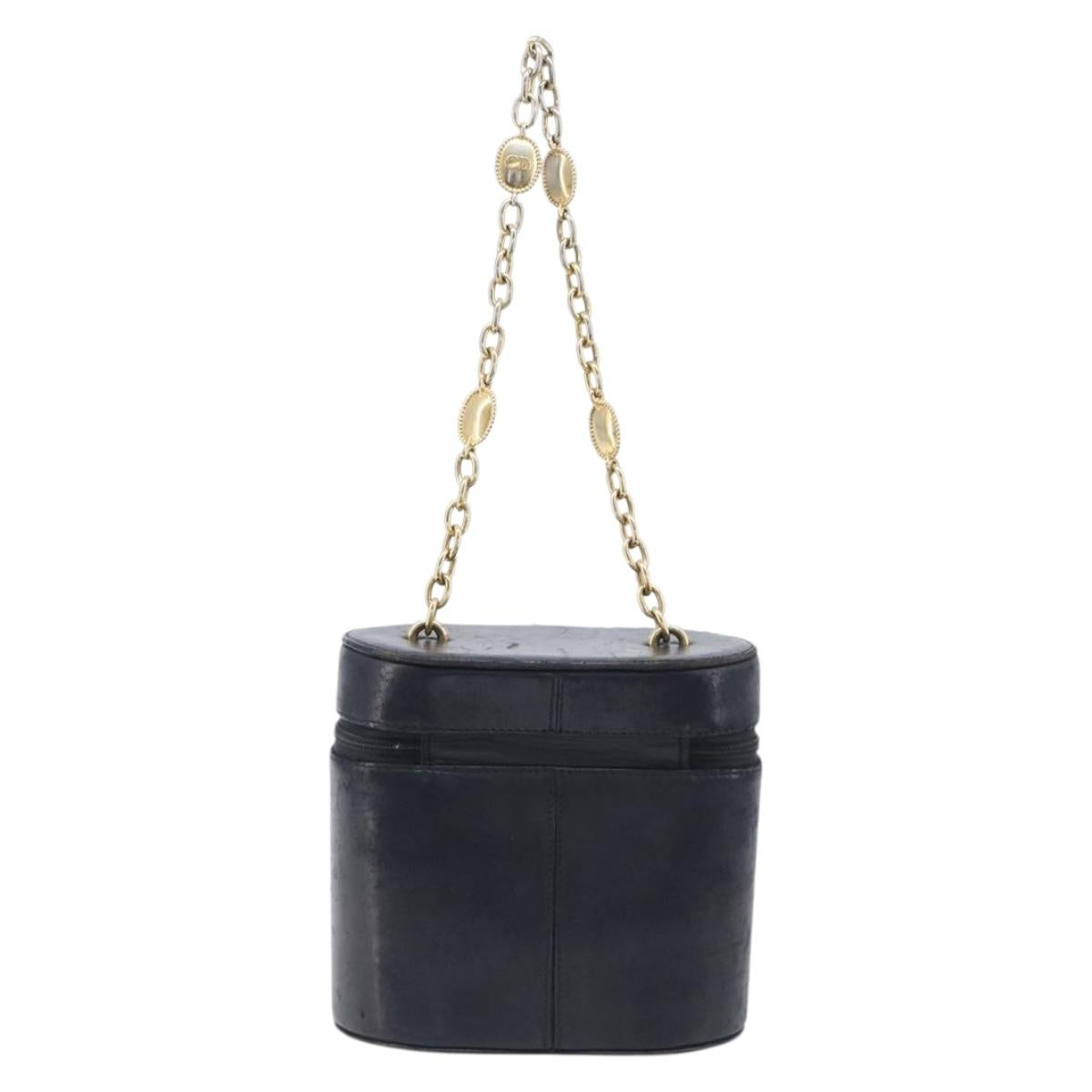 Christian Dior Chain Hand Bag Leather Black Gold Tone Auth bs37240