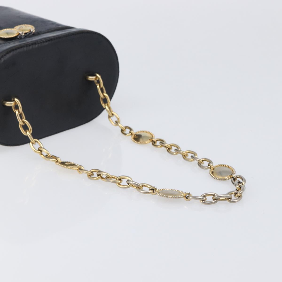 Christian Dior Chain Hand Bag Leather Black Gold Tone Auth bs37240