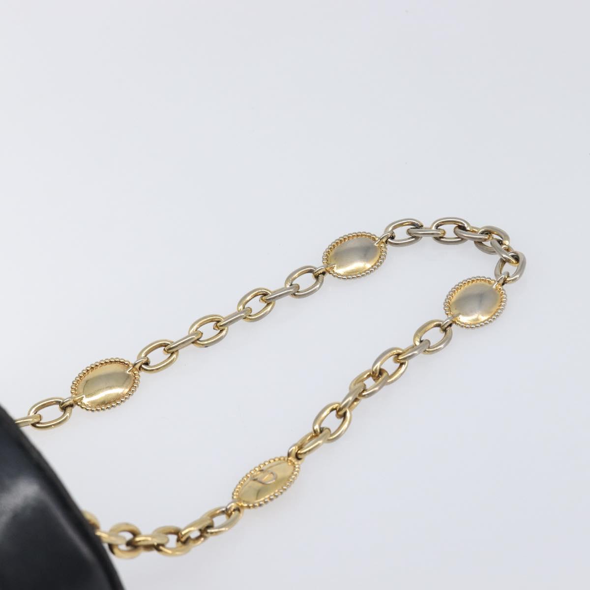 Christian Dior Chain Hand Bag Leather Black Gold Tone Auth bs37240