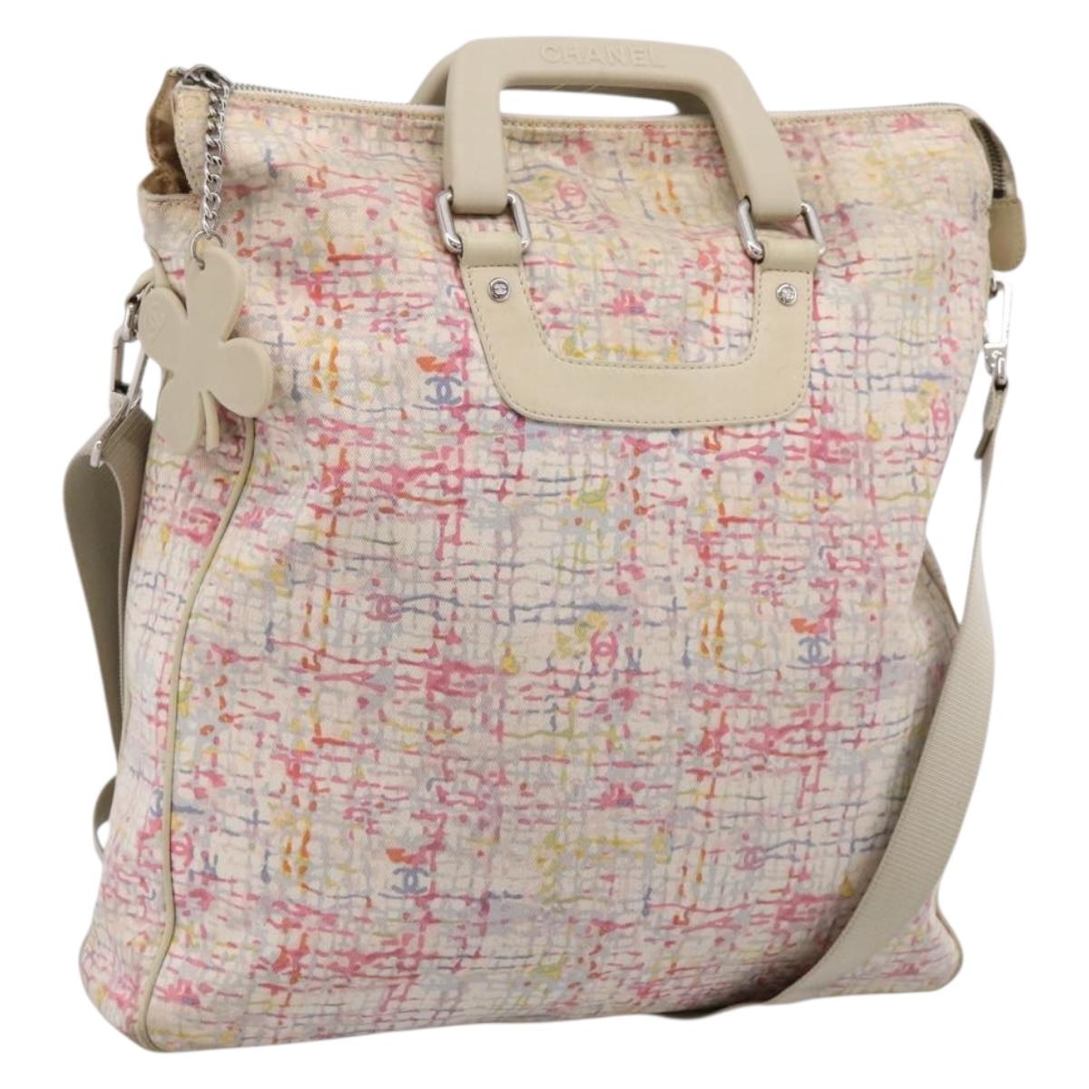 CHANEL Hand Bag Canvas 2way Pink Silver CC Auth bs37241