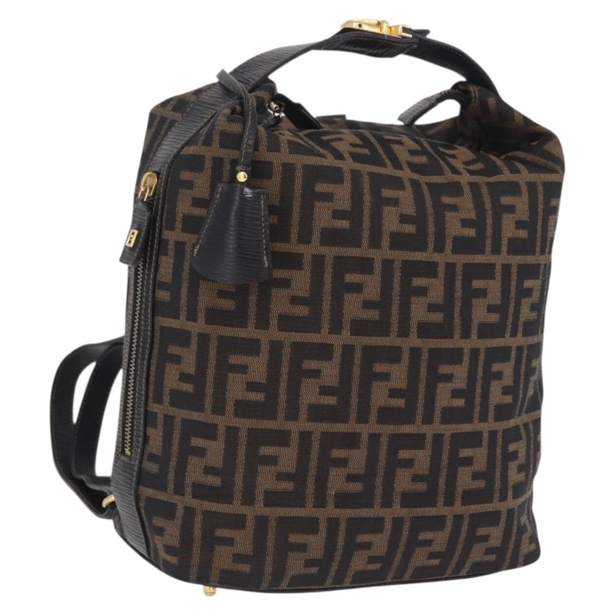 FENDI Zucca Canvas Backpack Black Gold Tone Auth bs37242
