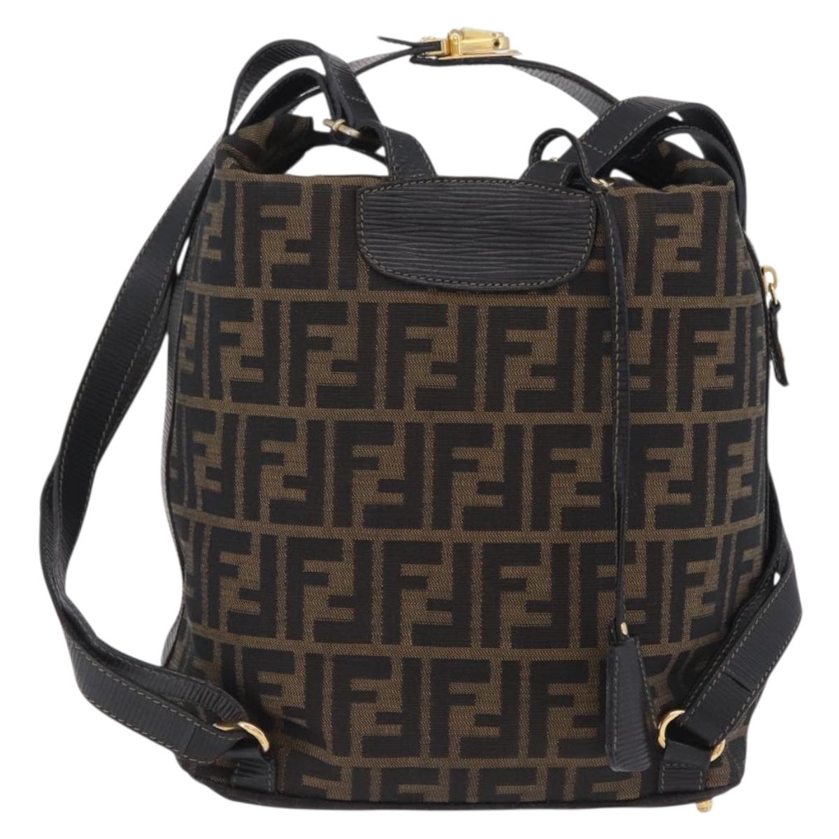 FENDI Zucca Canvas Backpack Black Gold Tone Auth bs37242