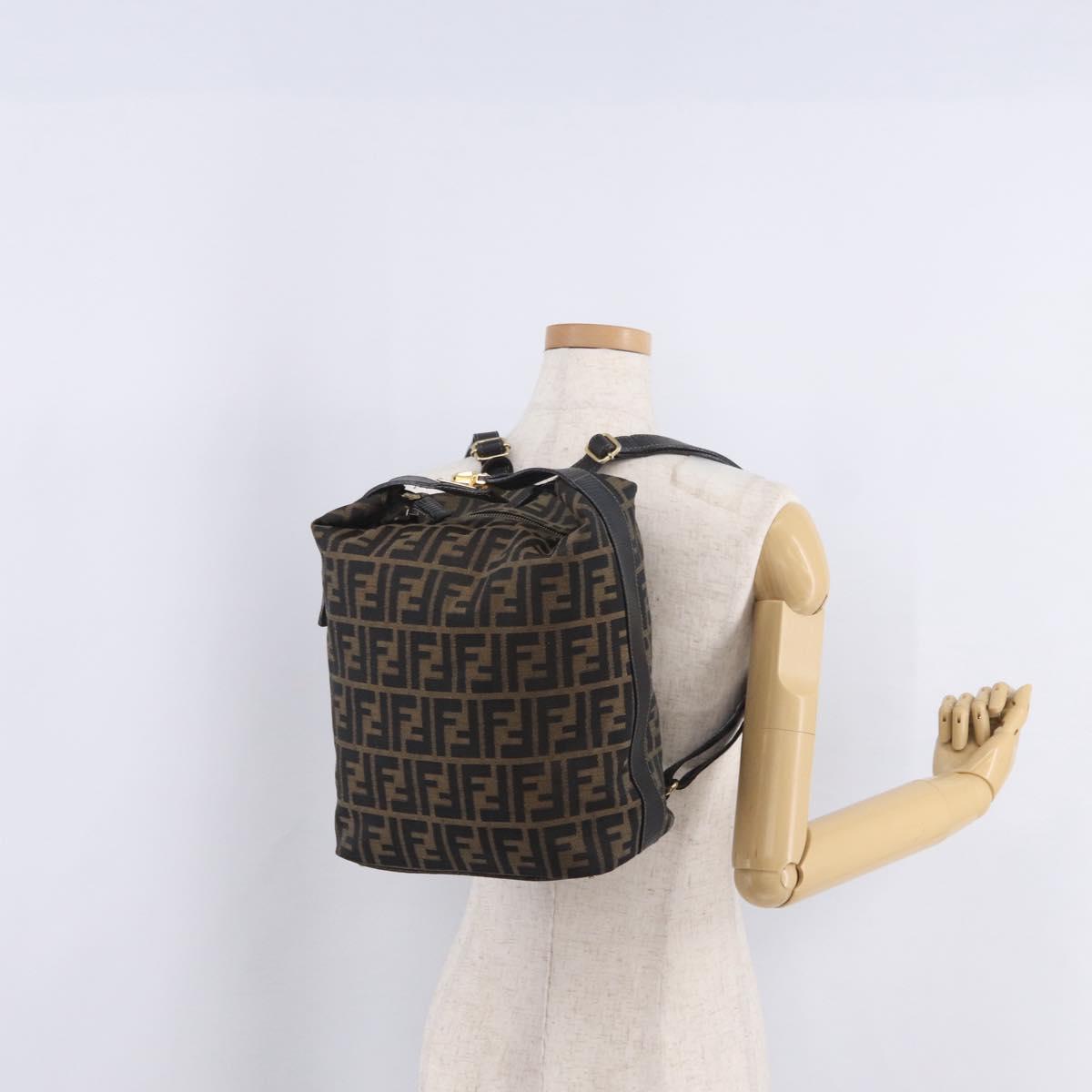FENDI Zucca Canvas Backpack Black Gold Tone Auth bs37242