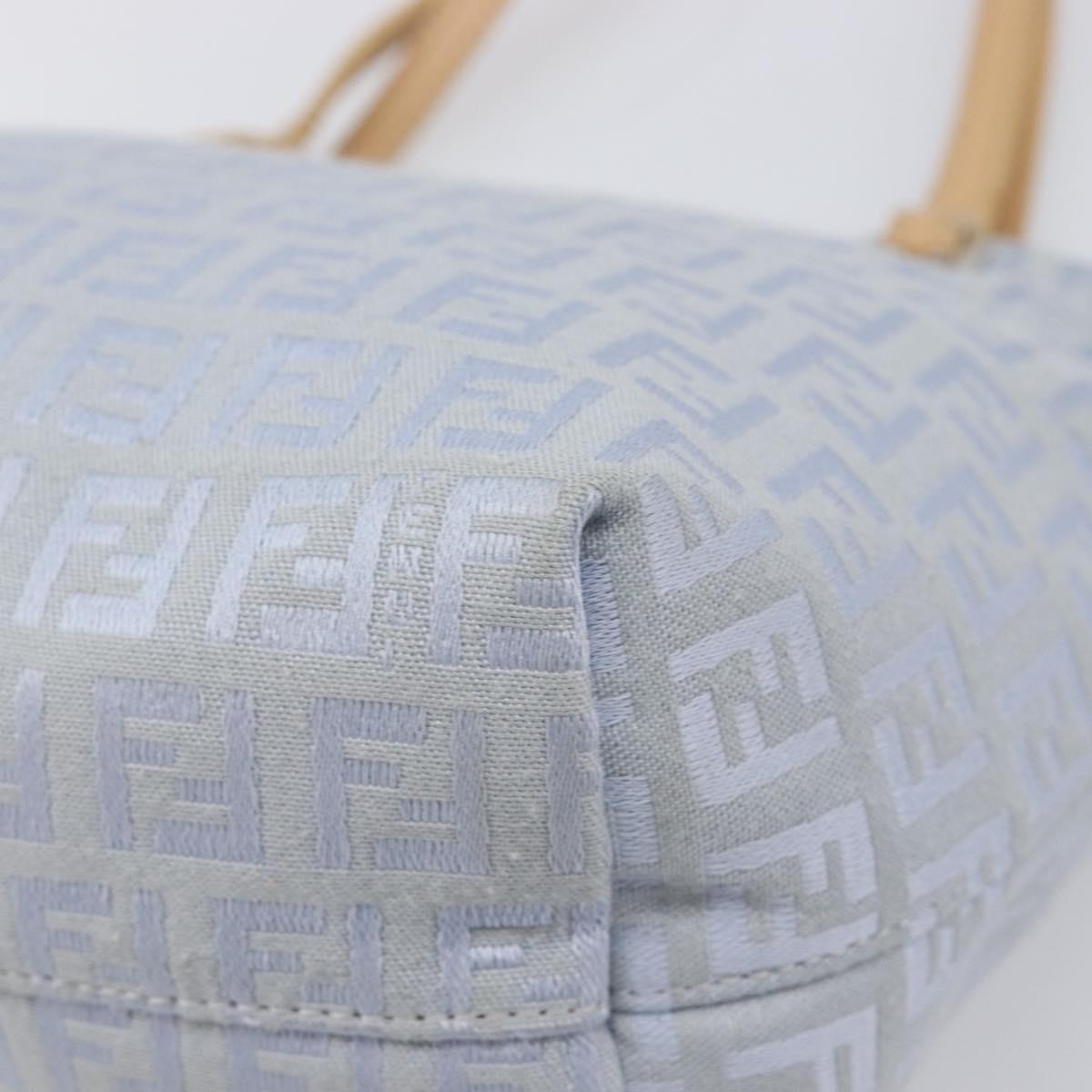 FENDI Zucchino Canvas Tote Bag Light Blue Silver 8BH079 Auth bs37243