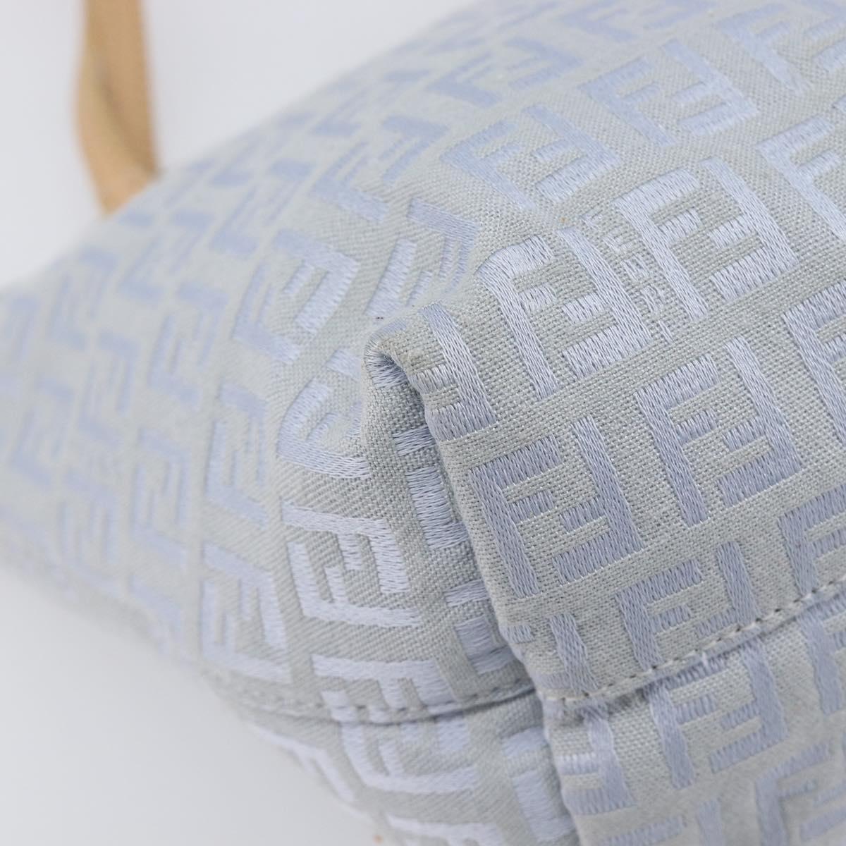 FENDI Zucchino Canvas Tote Bag Light Blue Silver 8BH079 Auth bs37243