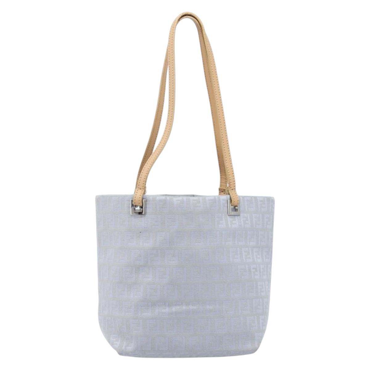 FENDI Zucchino Canvas Tote Bag Light Blue Silver 8BH079 Auth bs37243