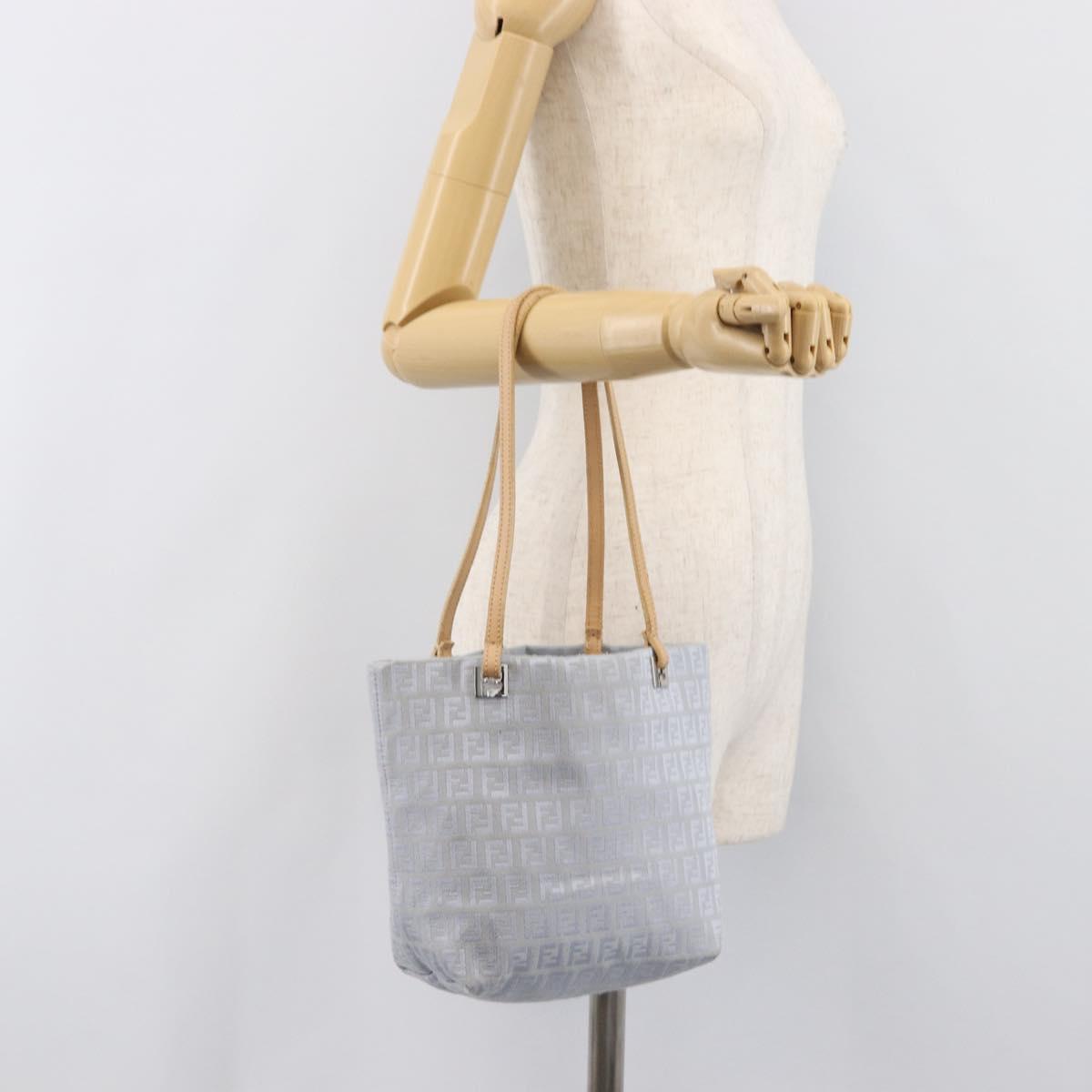 FENDI Zucchino Canvas Tote Bag Light Blue Silver 8BH079 Auth bs37243