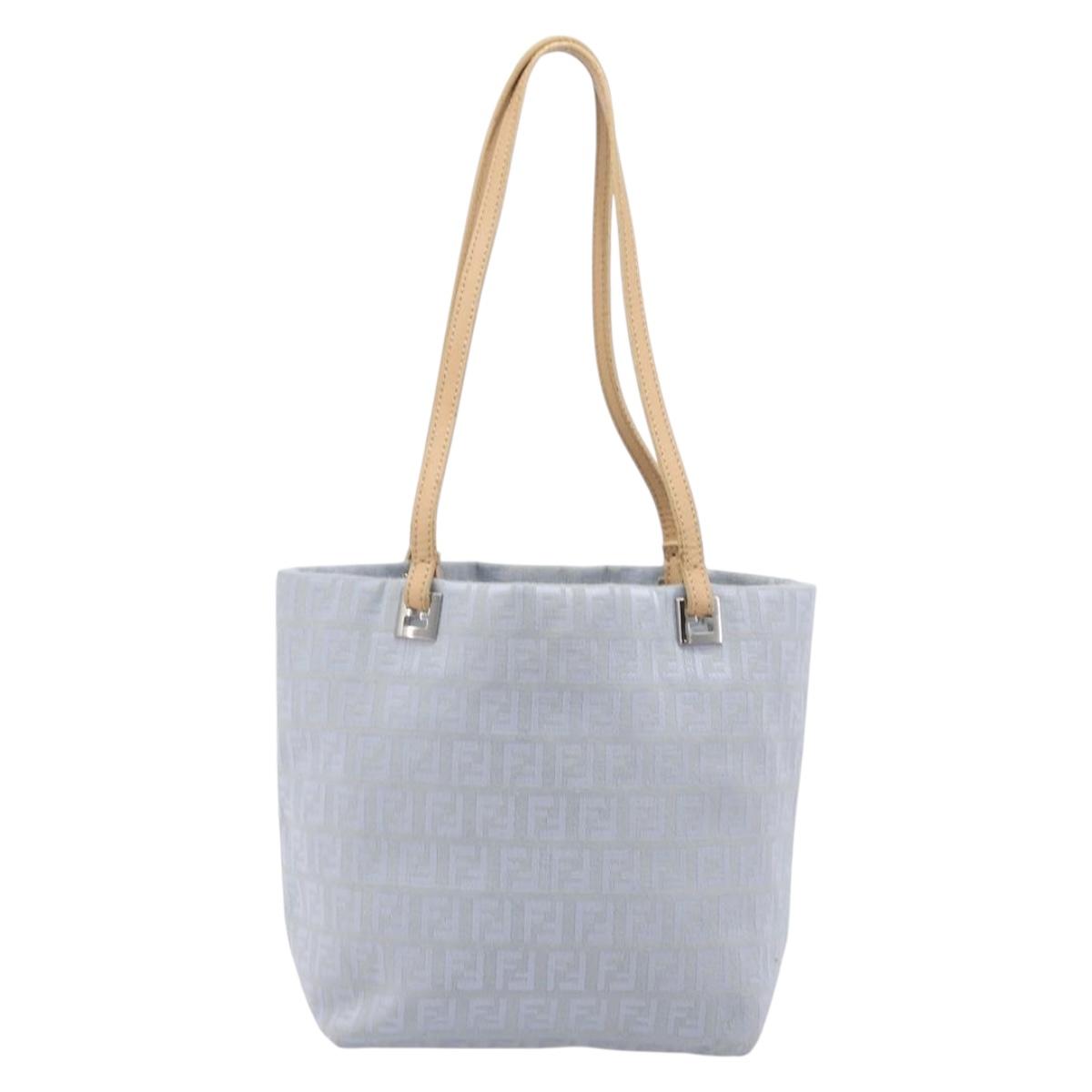 FENDI Zucchino Canvas Tote Bag Light Blue Silver 8BH079 Auth bs37243