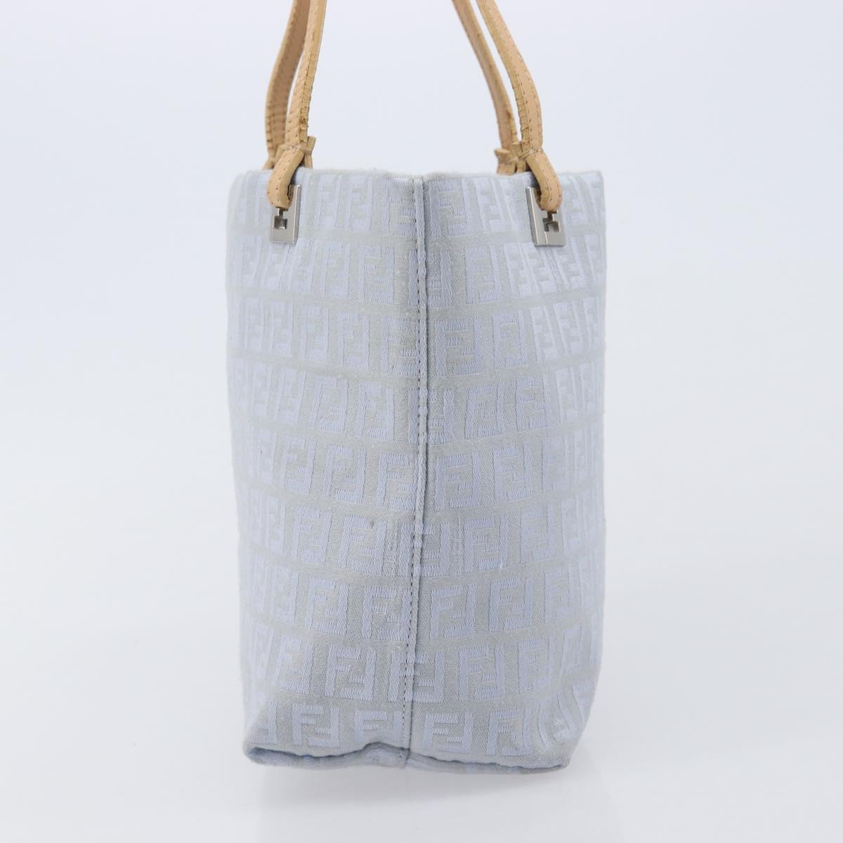 FENDI Zucchino Canvas Tote Bag Light Blue Silver 8BH079 Auth bs37243