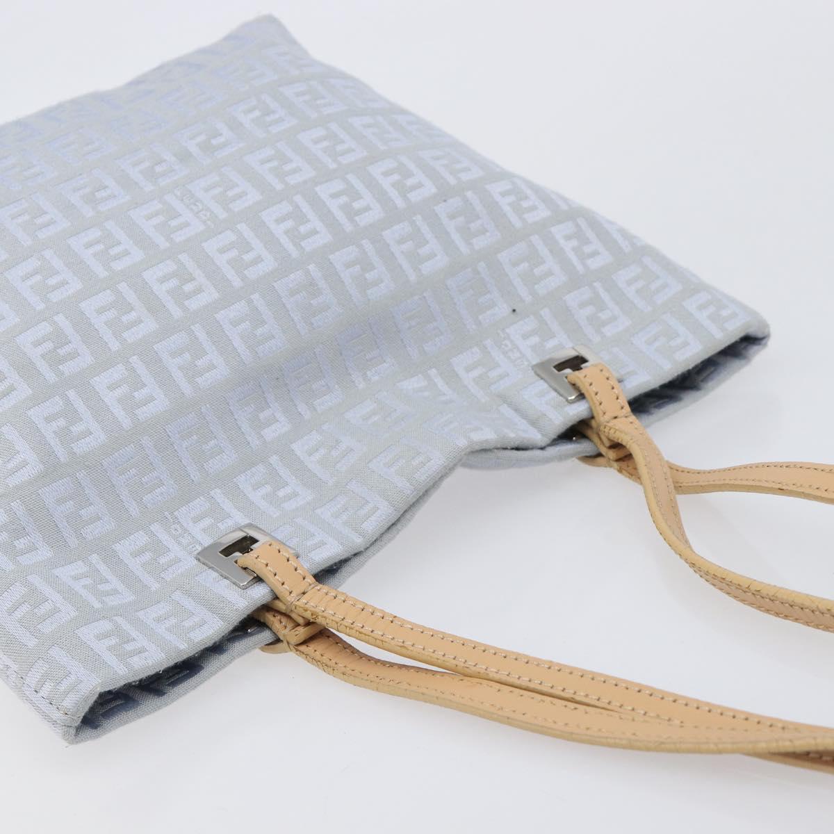 FENDI Zucchino Canvas Tote Bag Light Blue Silver 8BH079 Auth bs37243