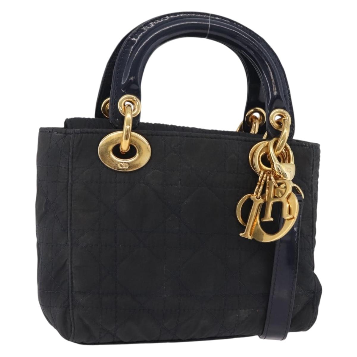 Christian Dior Canage Hand Bag Nylon 2way Navy Gold Tone Auth bs37244