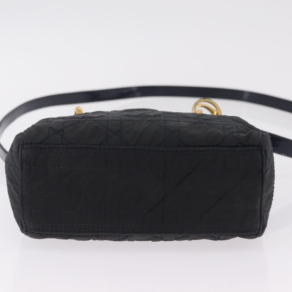 Christian Dior Canage Hand Bag Nylon 2way Navy Gold Tone Auth bs37244