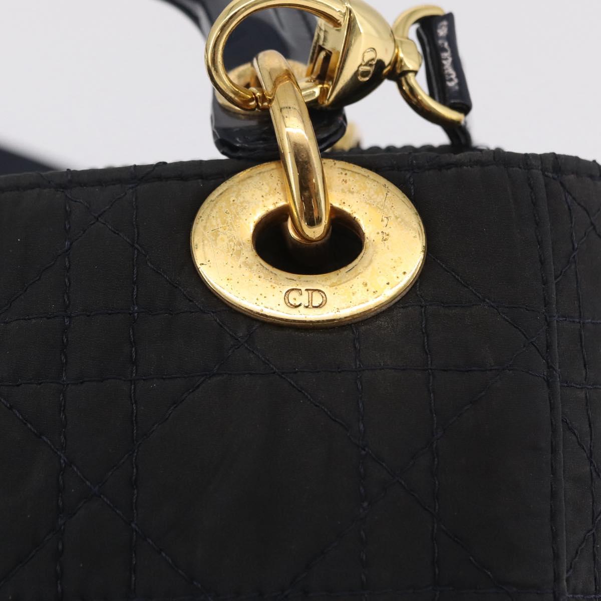 Christian Dior Canage Hand Bag Nylon 2way Navy Gold Tone Auth bs37244