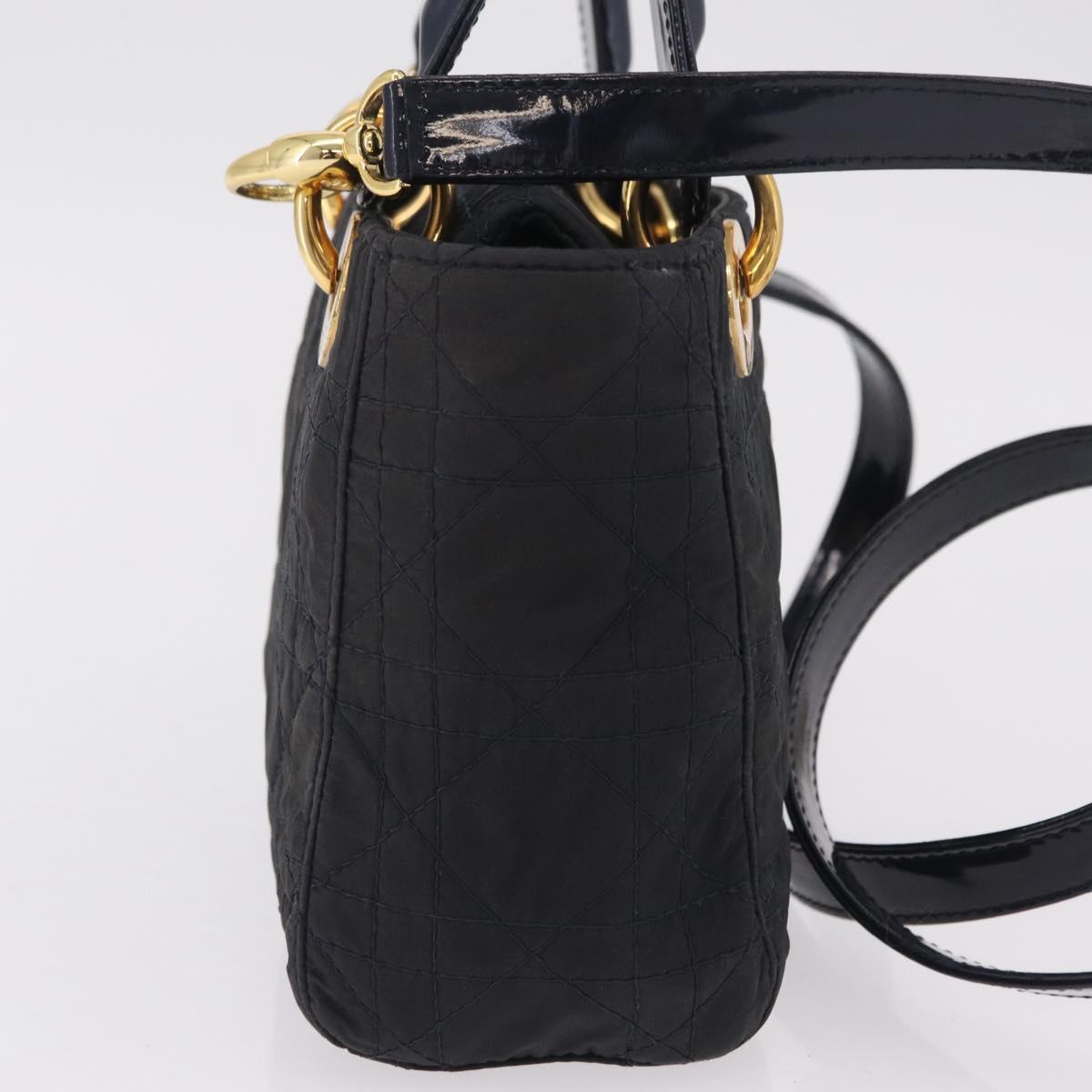 Christian Dior Canage Hand Bag Nylon 2way Navy Gold Tone Auth bs37244
