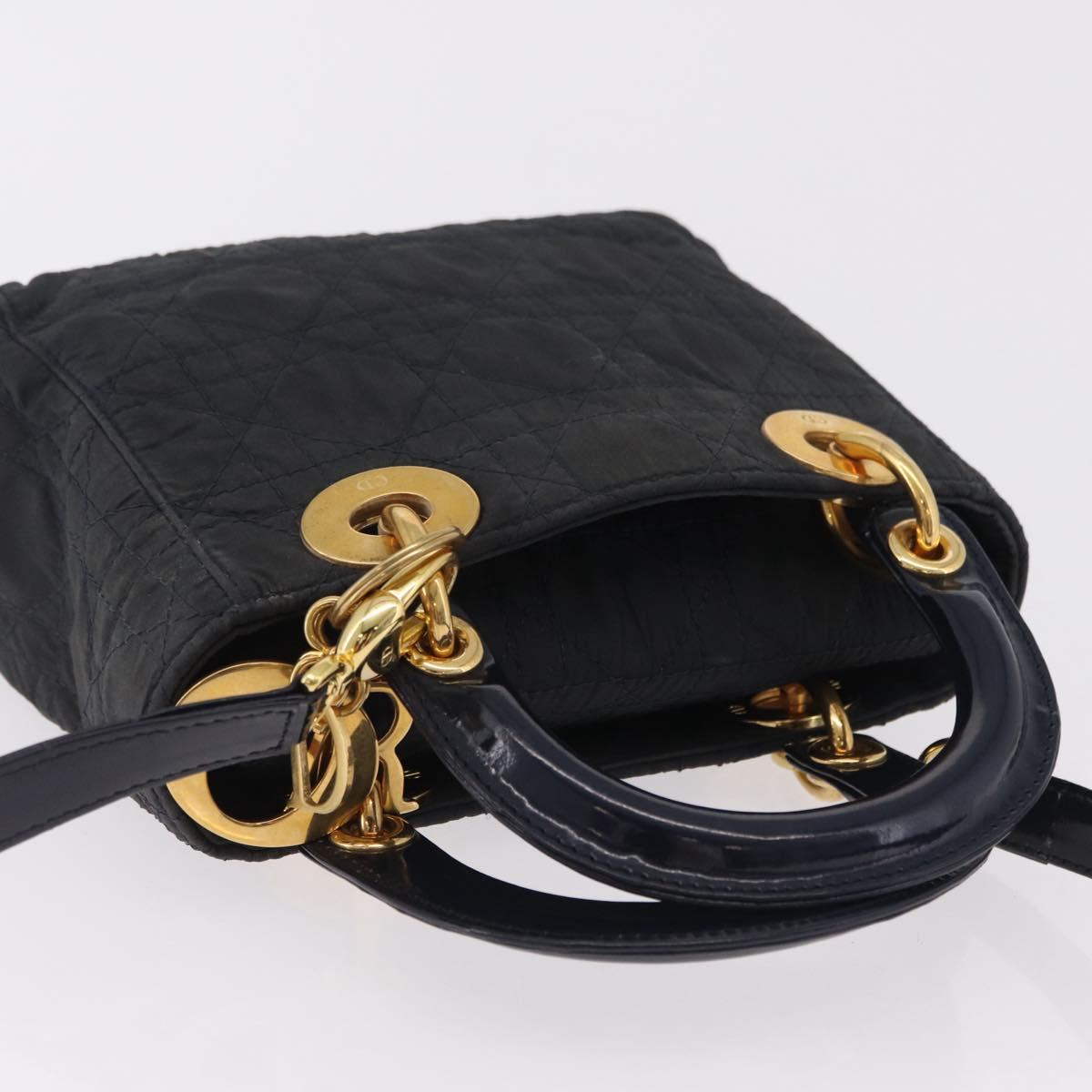 Christian Dior Canage Hand Bag Nylon 2way Navy Gold Tone Auth bs37244
