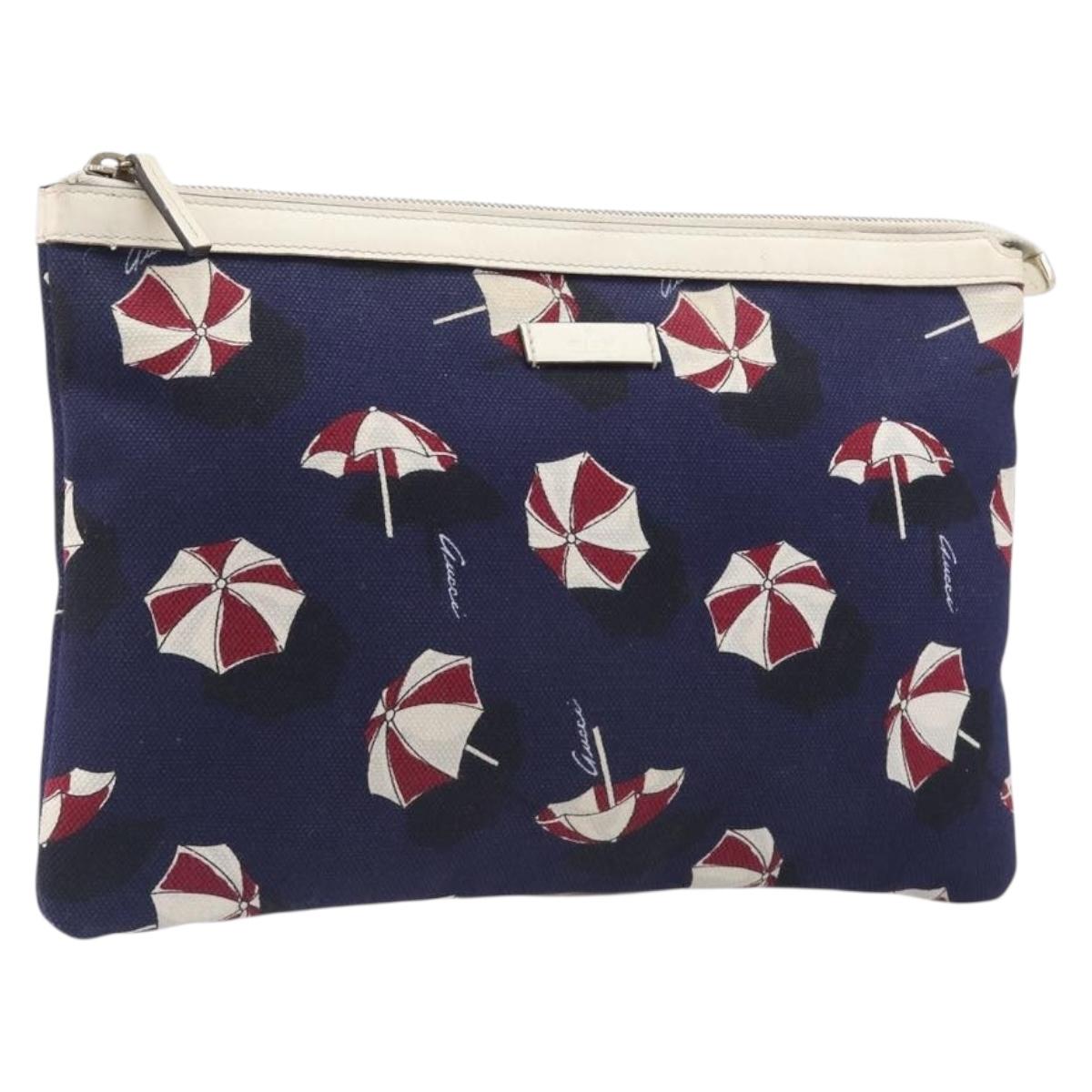 GUCCI Clutch Bag Canvas Navy Gold Tone 286209 Auth bs37249