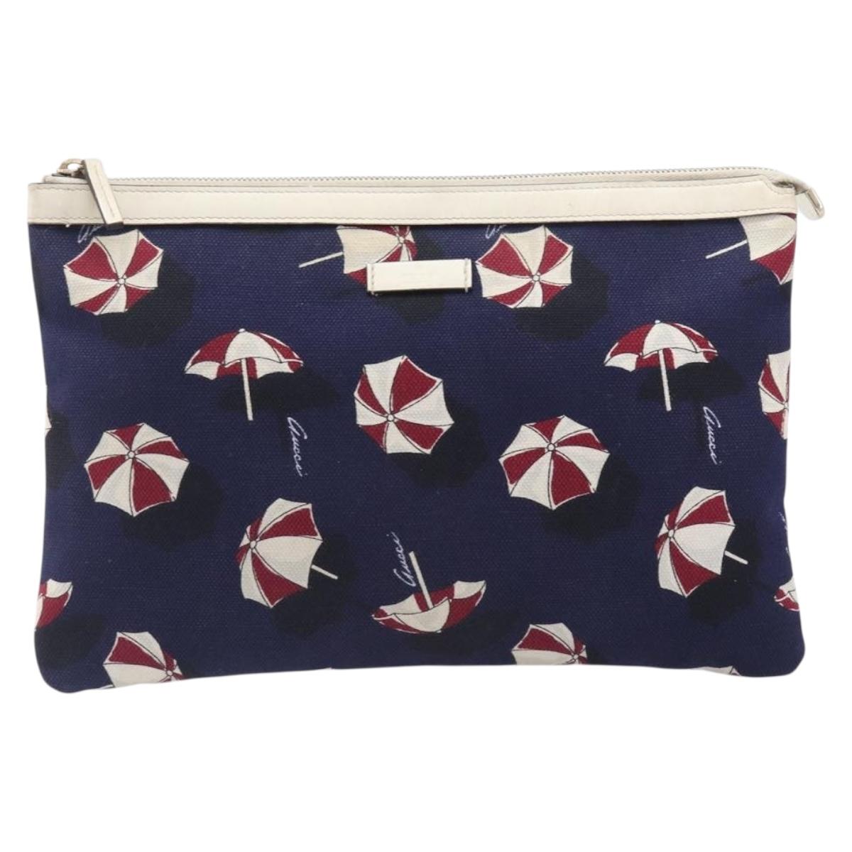 GUCCI Clutch Bag Canvas Navy Gold Tone 286209 Auth bs37249