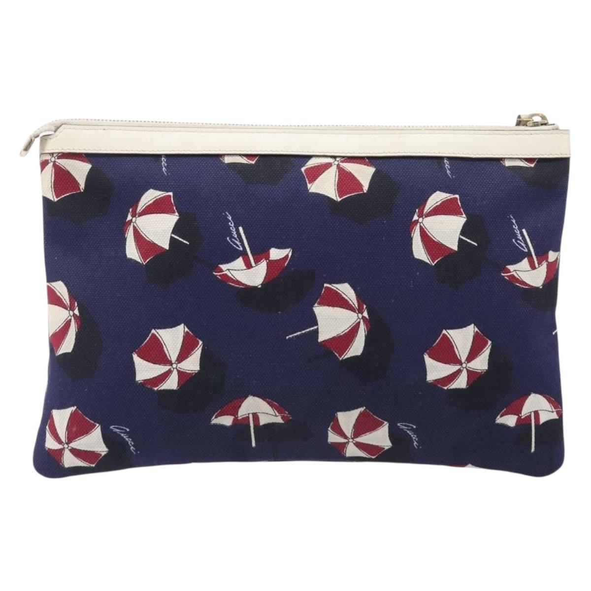 GUCCI Clutch Bag Canvas Navy Gold Tone 286209 Auth bs37249
