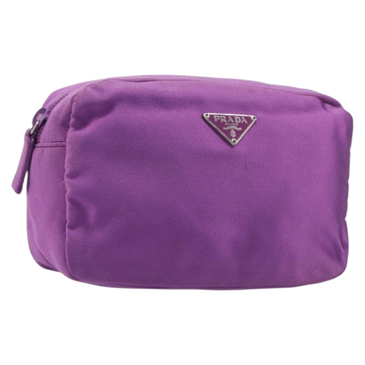PRADA Pouch Satin Purple Silver Auth bs37251