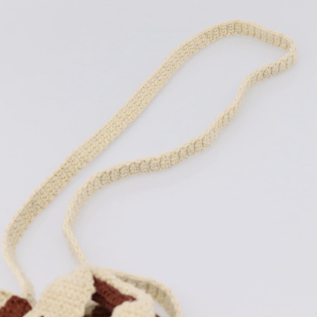 Chloe Woody Crochet Nano Tote Bag Cotton Beige Brown Auth bs37252A