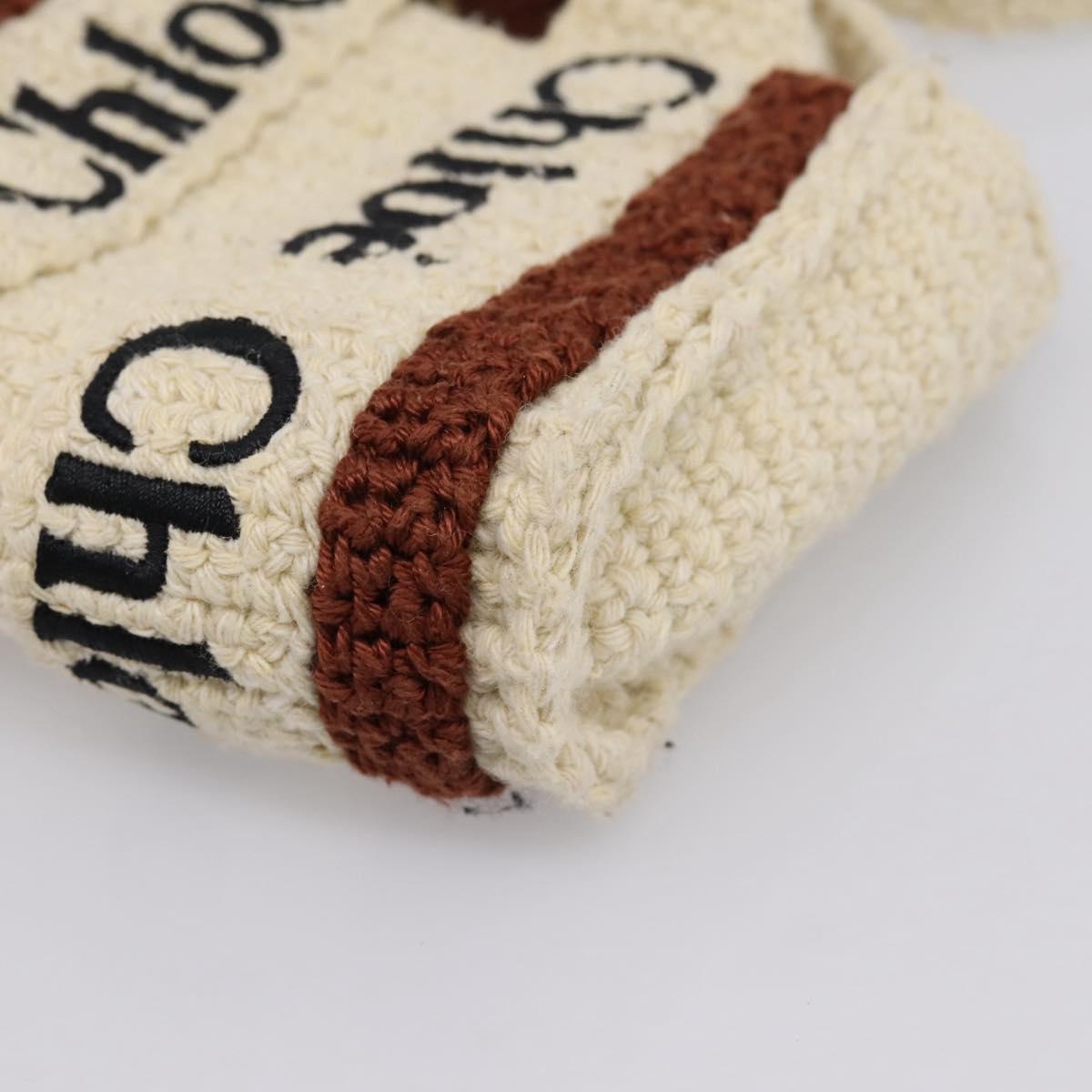 Chloe Woody Crochet Nano Tote Bag Cotton Beige Brown Auth bs37252A
