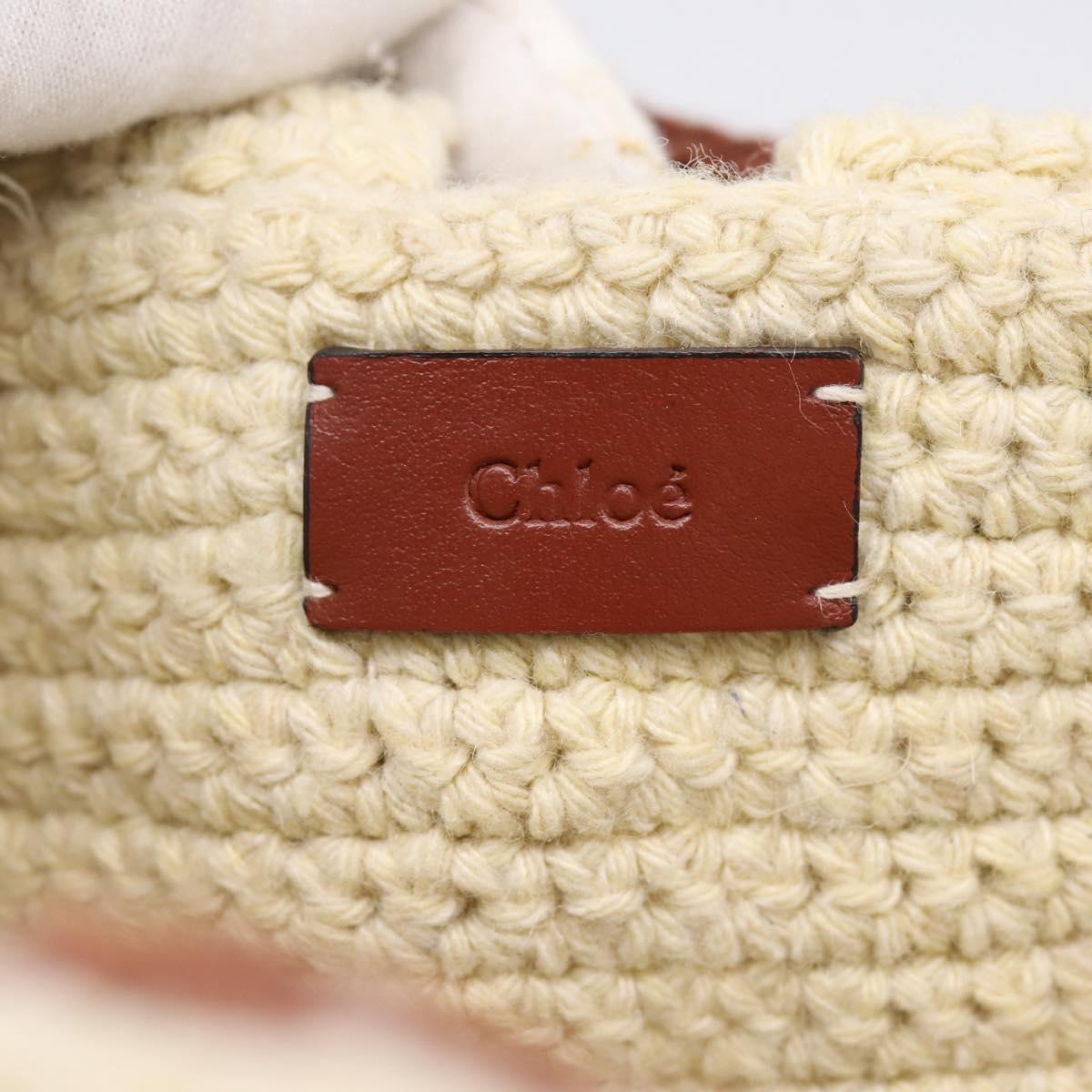 Chloe Woody Crochet Nano Tote Bag Cotton Beige Brown Auth bs37252A