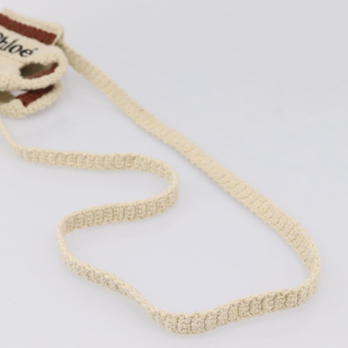 Chloe Woody Crochet Nano Tote Bag Cotton Beige Brown Auth bs37252A