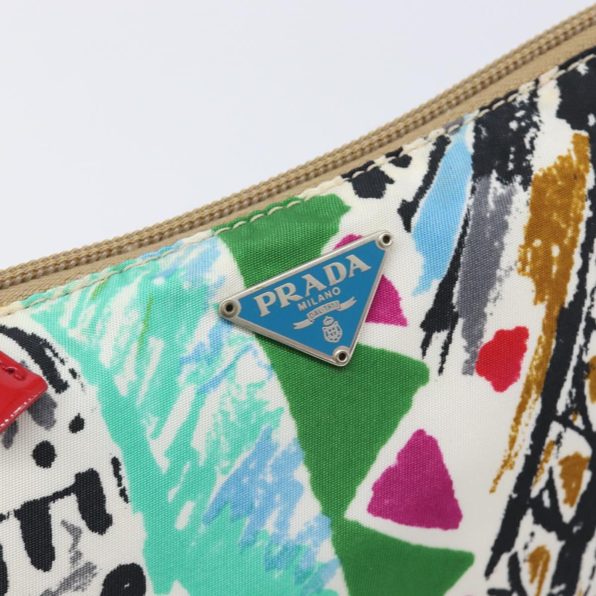 PRADA Pouch Nylon Multicolor Silver Auth bs37253A