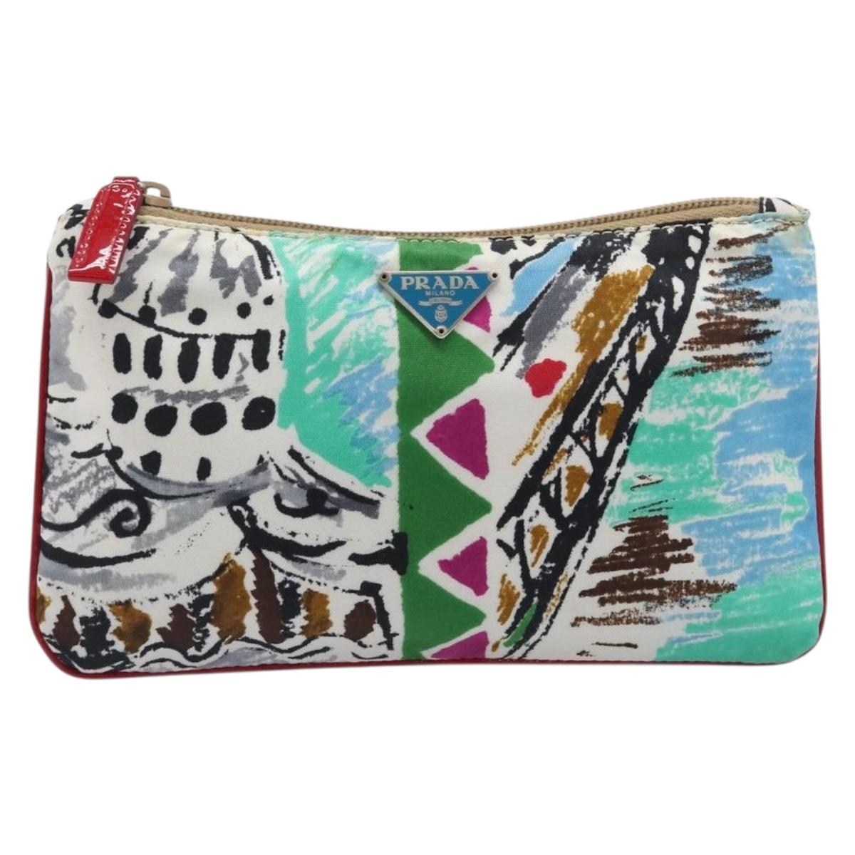 PRADA Pouch Nylon Multicolor Silver Auth bs37253A