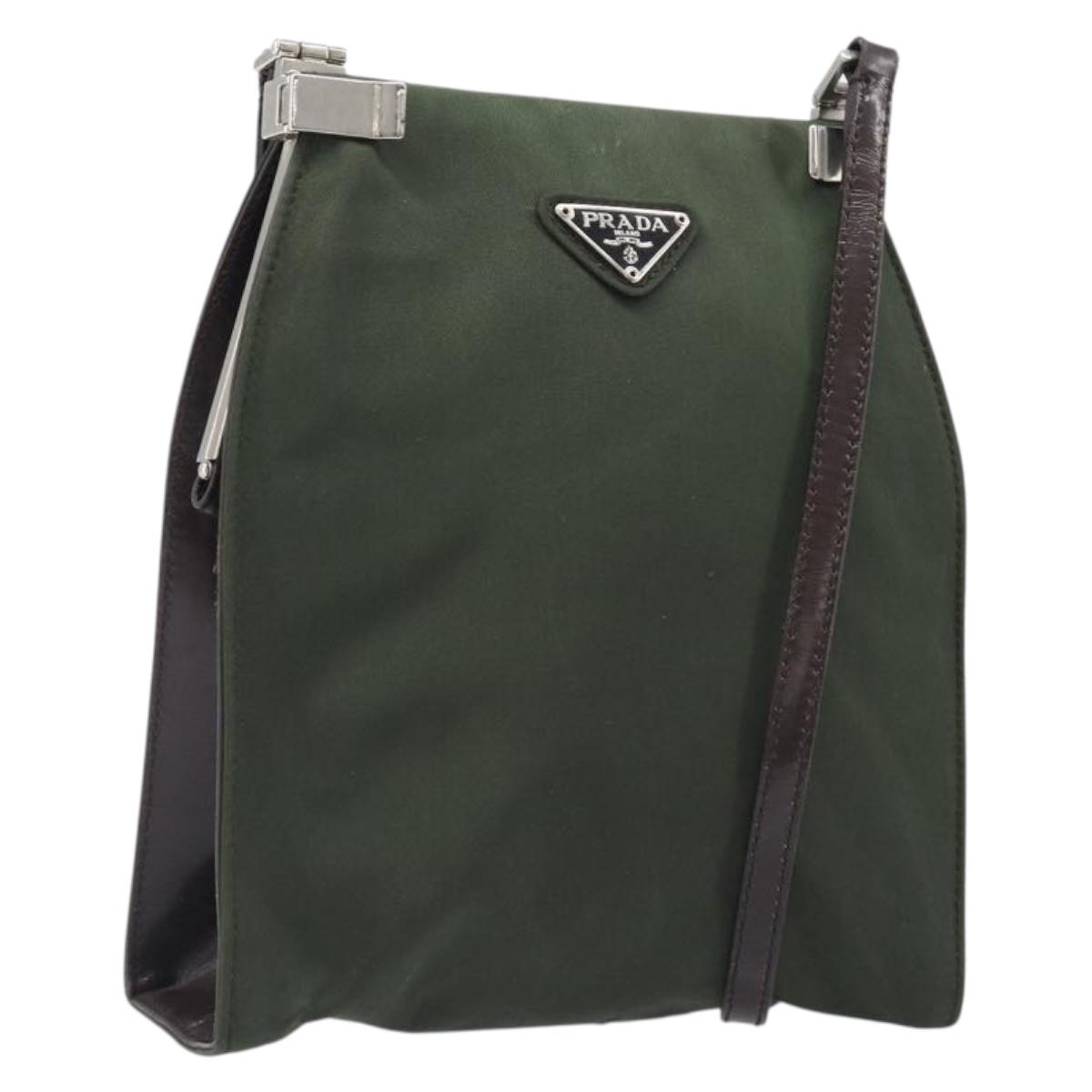 PRADA Shoulder Bag Nylon Green Silver Auth bs37254