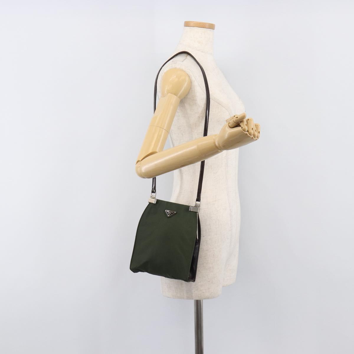 PRADA Shoulder Bag Nylon Green Silver Auth bs37254