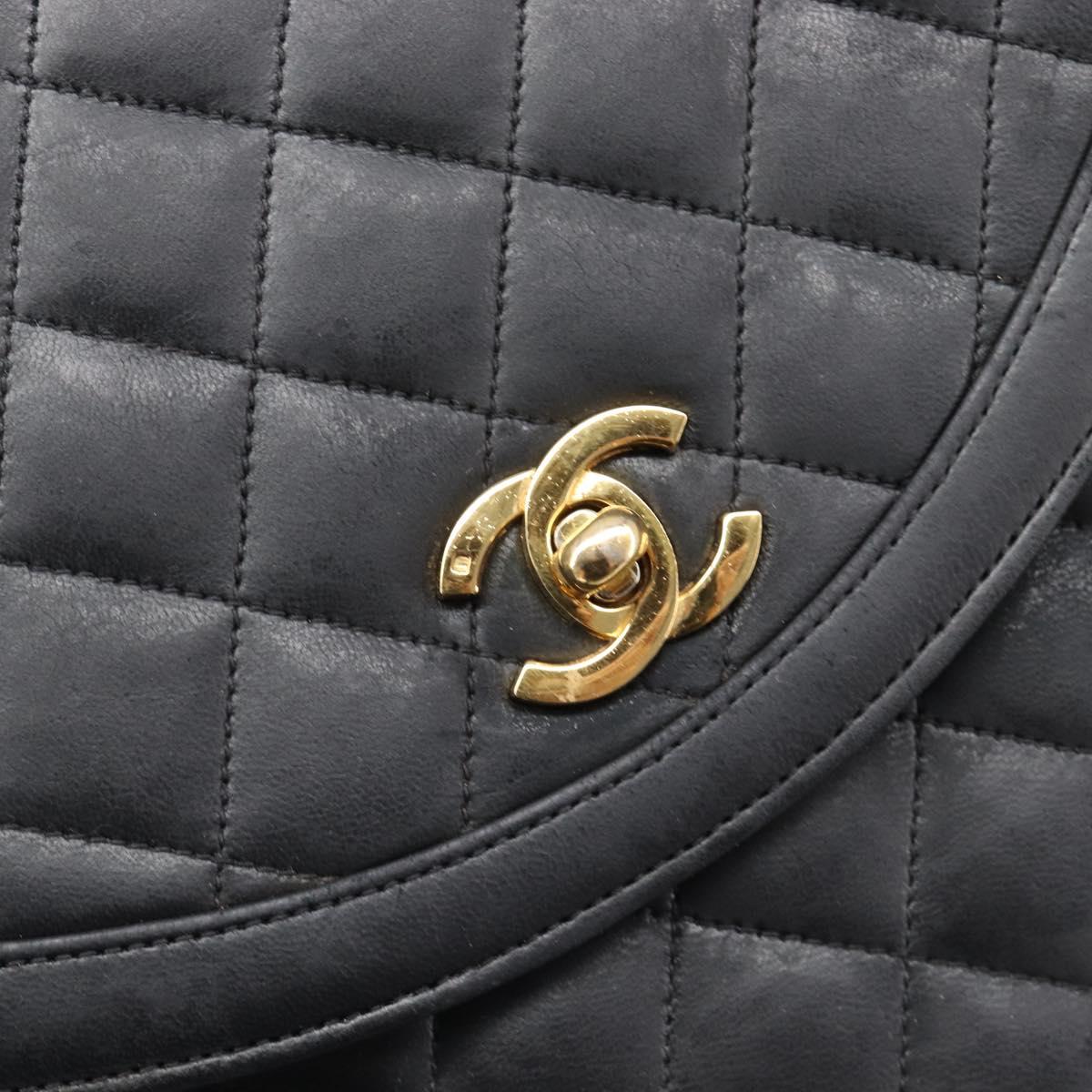 CHANEL Matelasse Chain Shoulder Bag Lamb Skin Black Gold Tone CC Auth bs37255