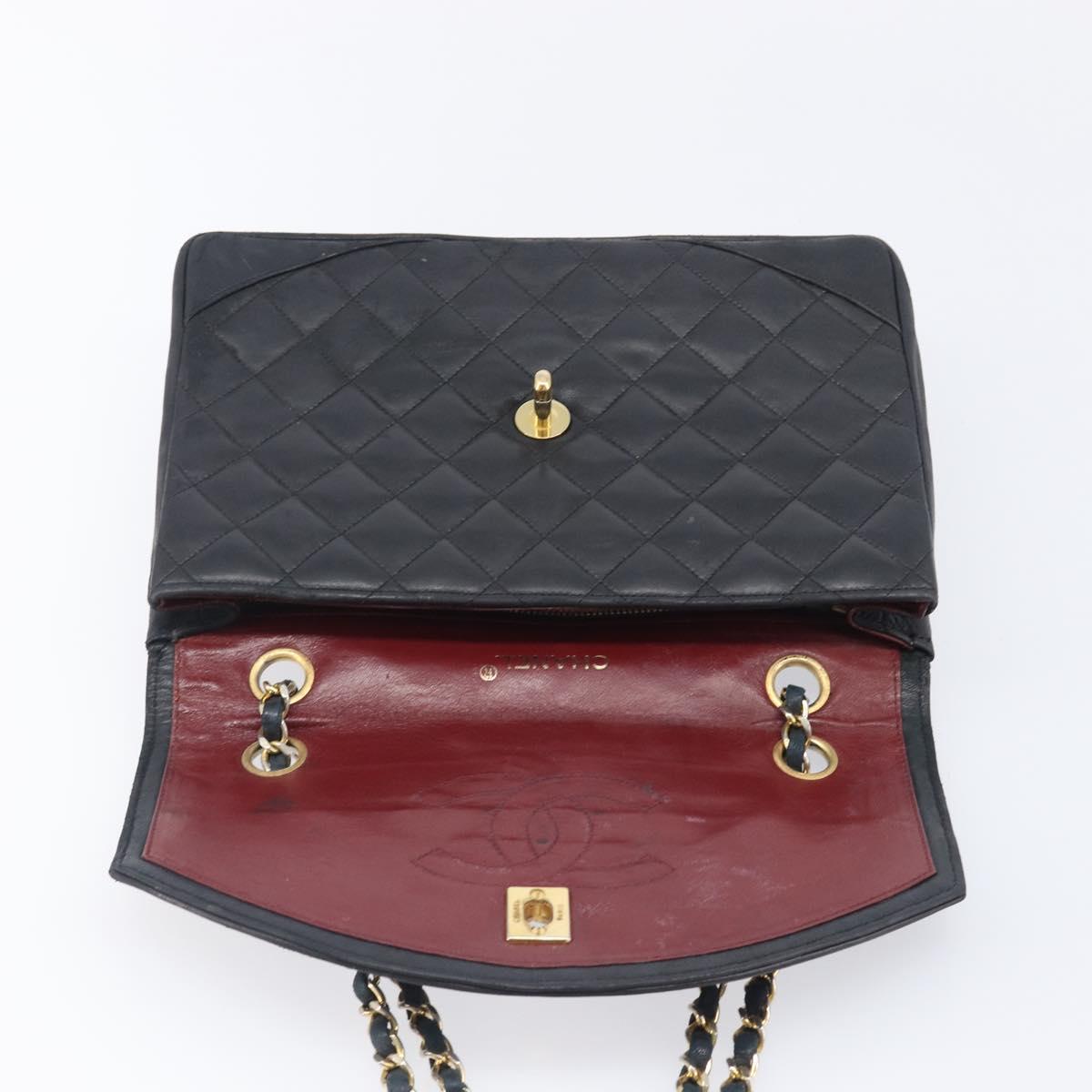 CHANEL Matelasse Chain Shoulder Bag Lamb Skin Black Gold Tone CC Auth bs37255