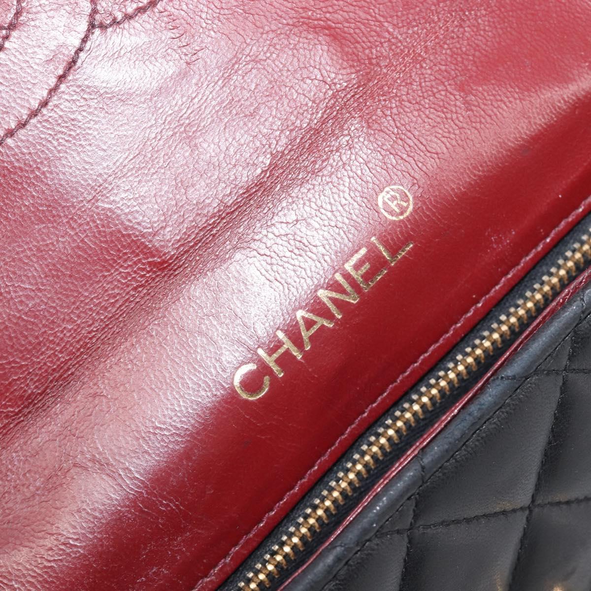 CHANEL Matelasse Chain Shoulder Bag Lamb Skin Black Gold Tone CC Auth bs37255