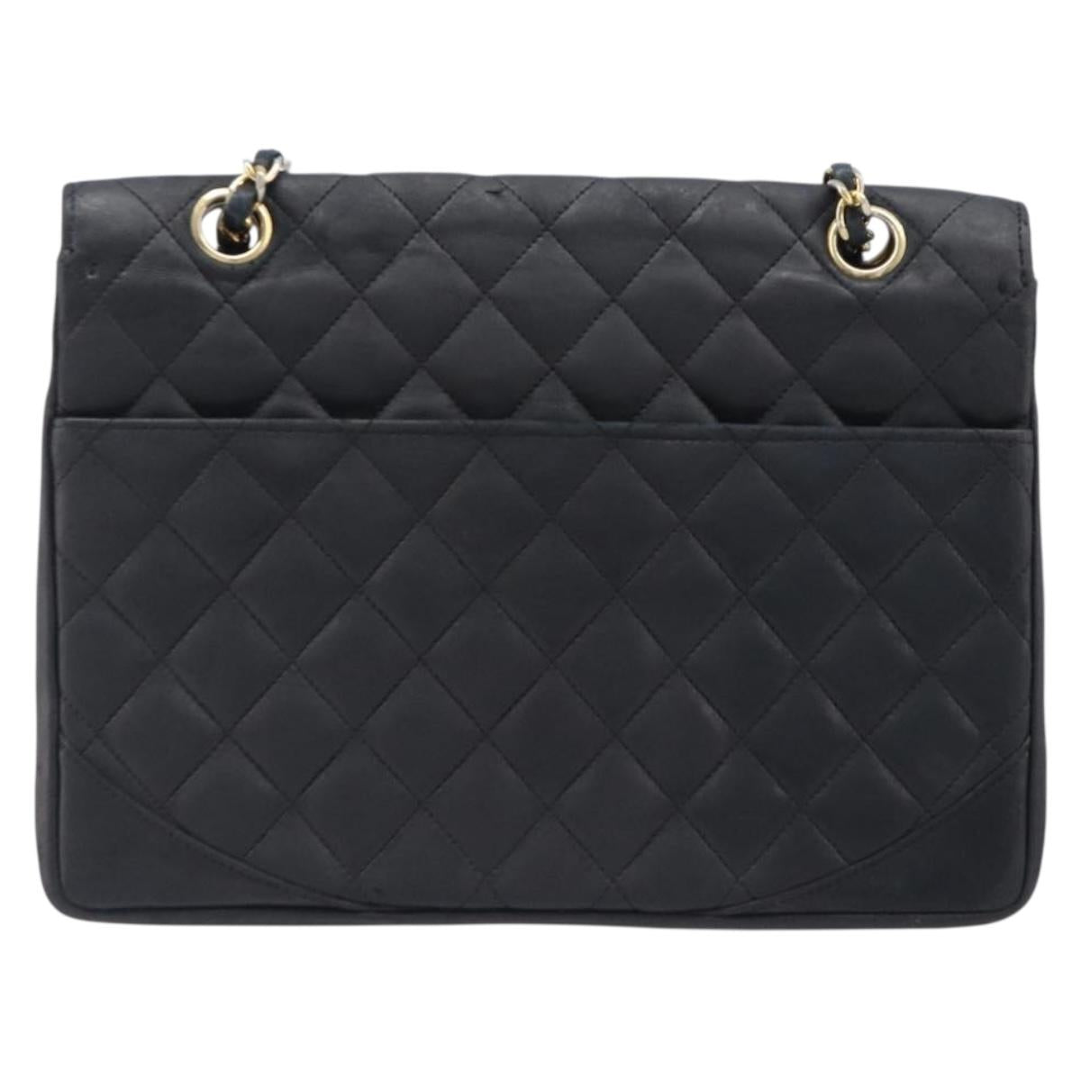 CHANEL Matelasse Chain Shoulder Bag Lamb Skin Black Gold Tone CC Auth bs37255