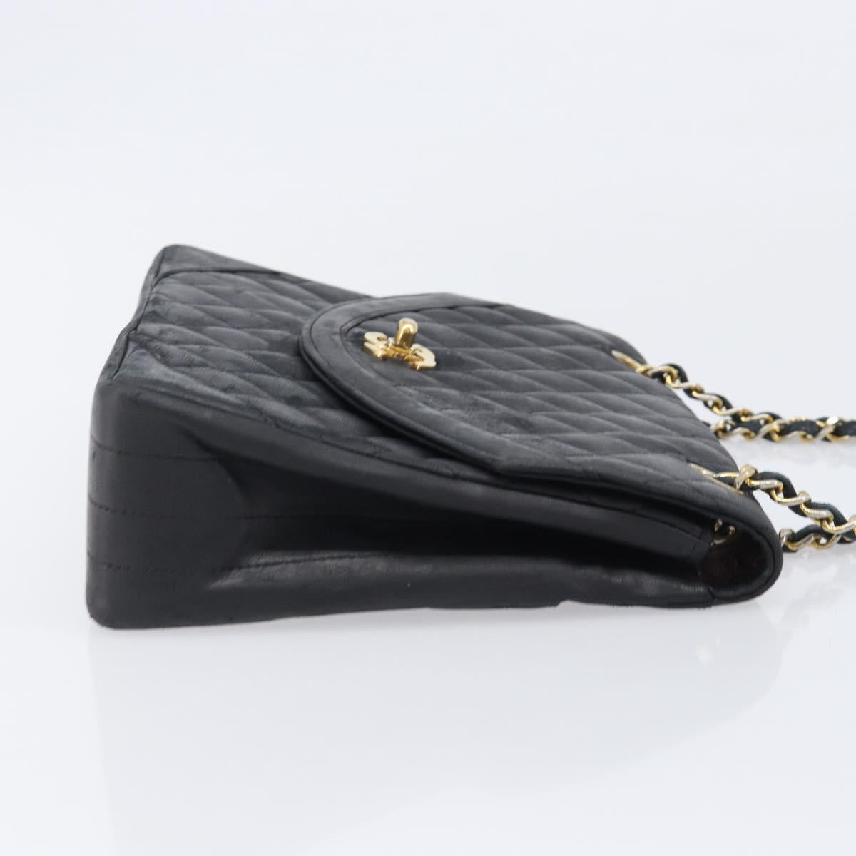 CHANEL Matelasse Chain Shoulder Bag Lamb Skin Black Gold Tone CC Auth bs37255
