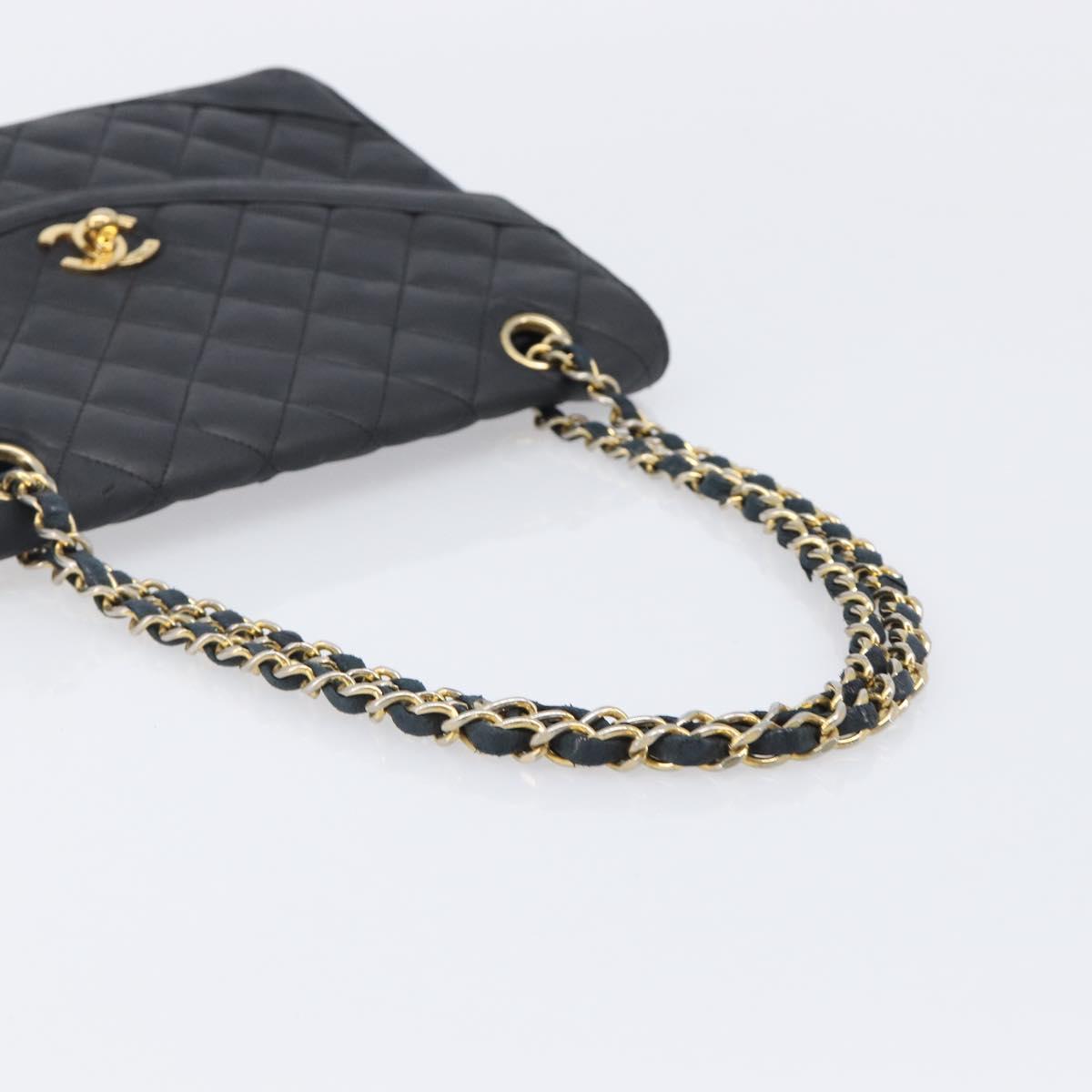 CHANEL Matelasse Chain Shoulder Bag Lamb Skin Black Gold Tone CC Auth bs37255