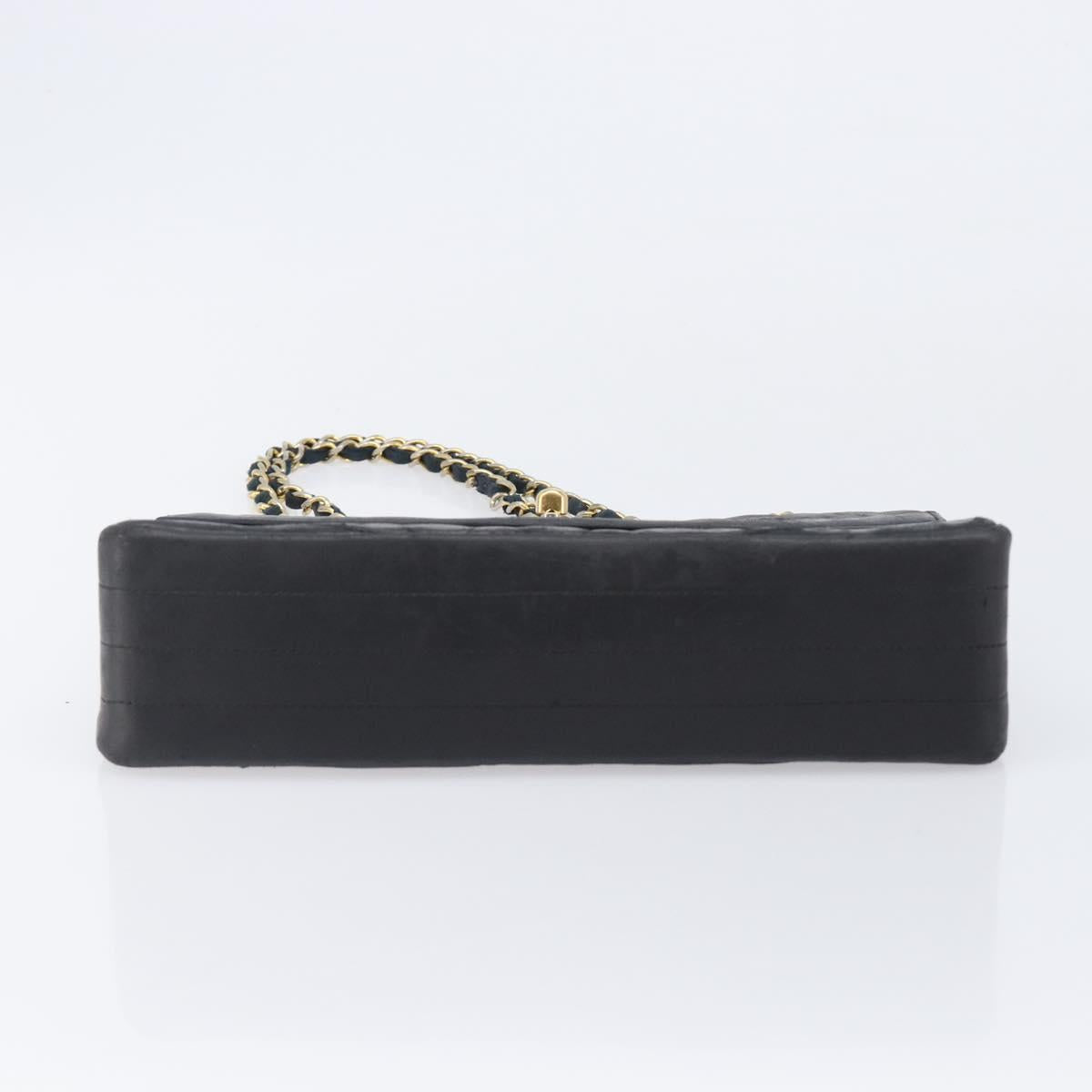 CHANEL Matelasse Chain Shoulder Bag Lamb Skin Black Gold Tone CC Auth bs37255