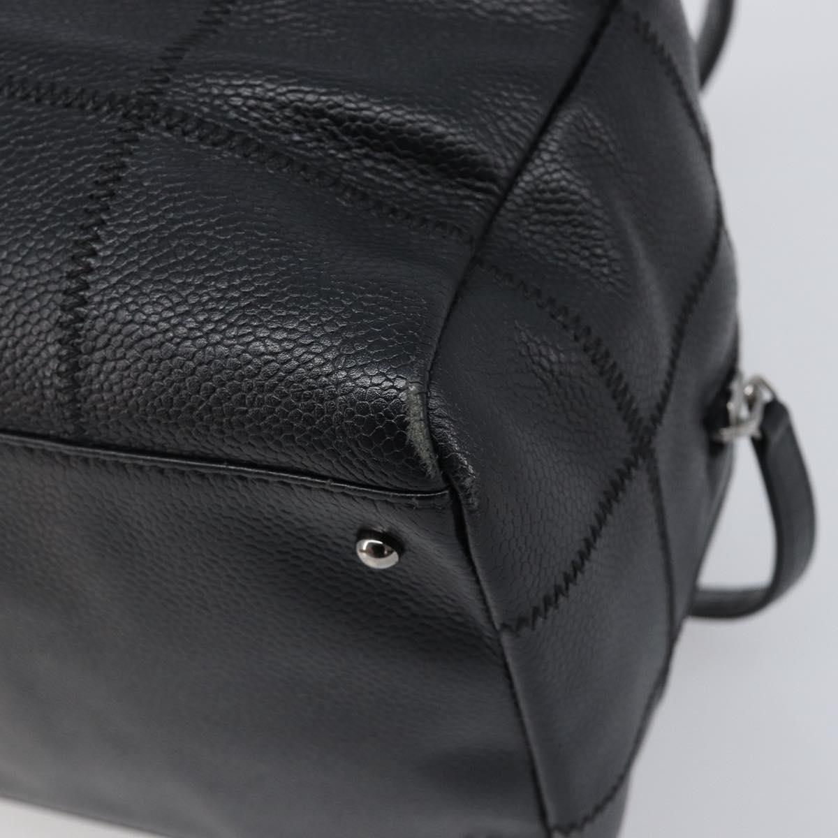 CHANEL Choco Bar Hand Bag Caviar Skin Black Silver CC Auth bs37256