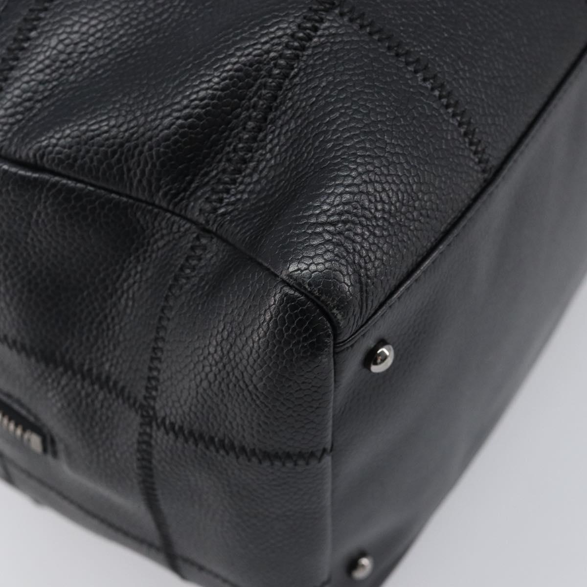 CHANEL Choco Bar Hand Bag Caviar Skin Black Silver CC Auth bs37256
