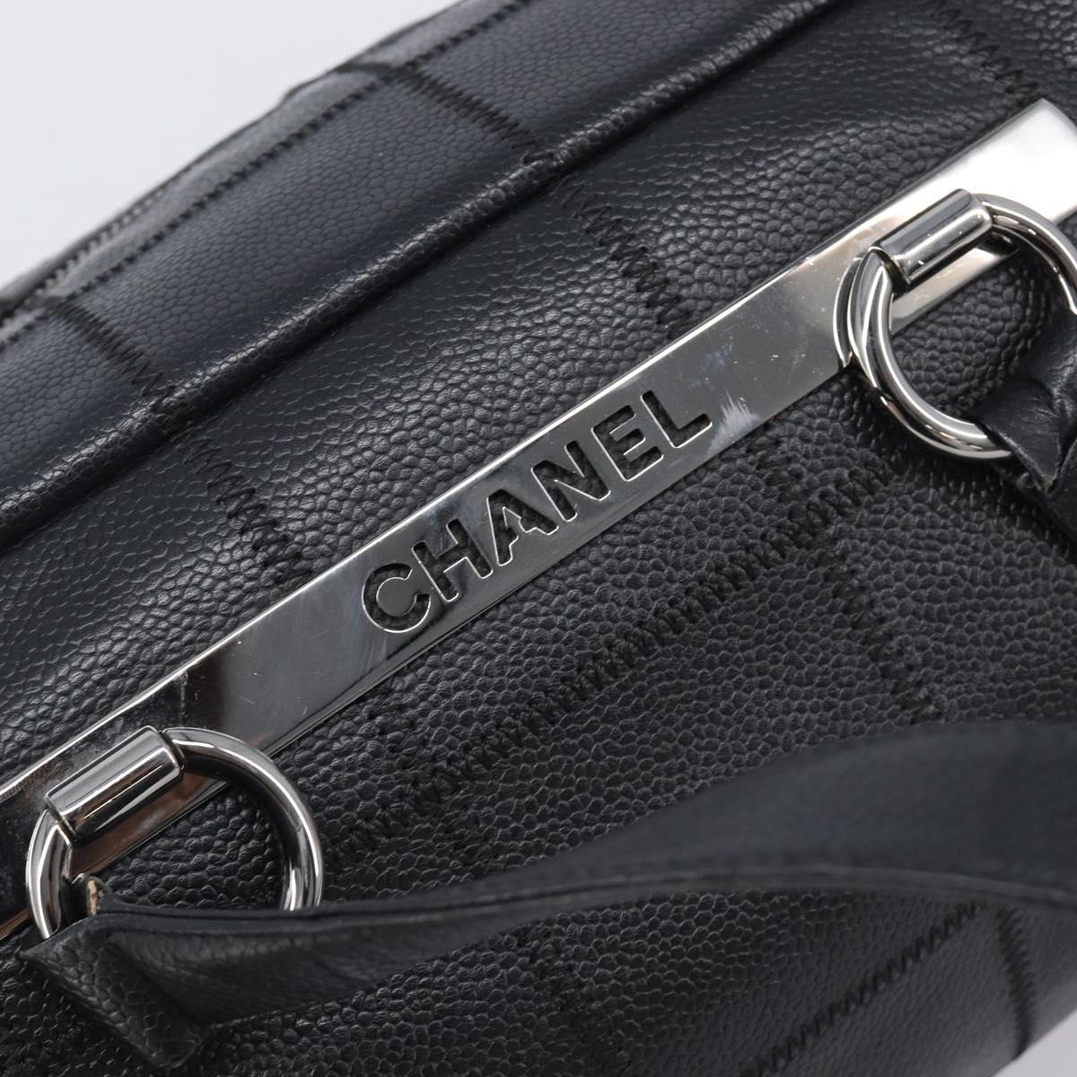 CHANEL Choco Bar Hand Bag Caviar Skin Black Silver CC Auth bs37256