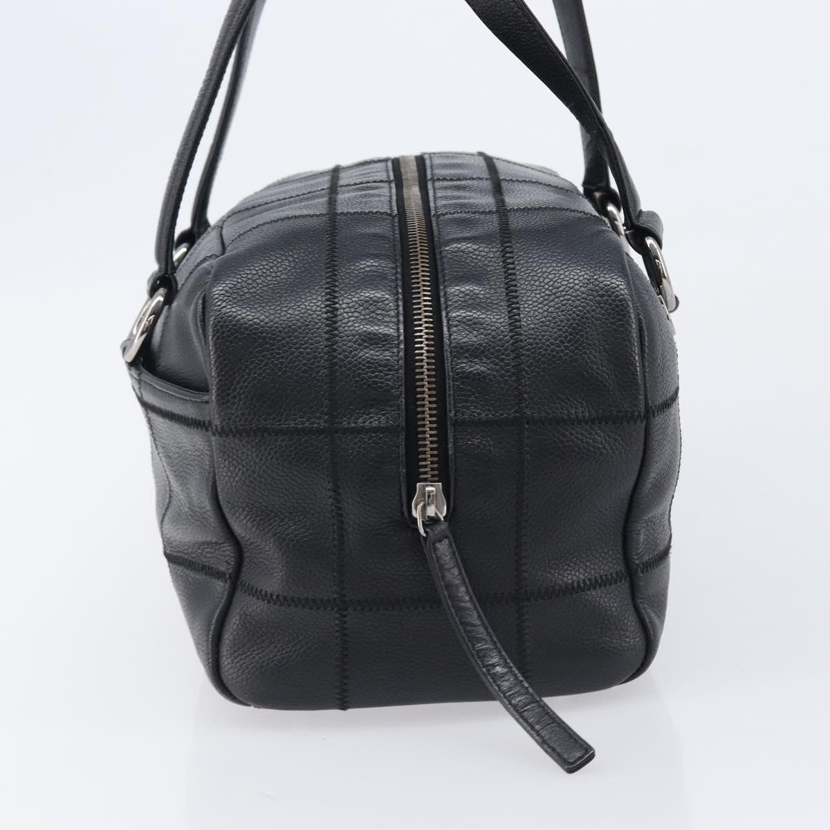 CHANEL Choco Bar Hand Bag Caviar Skin Black Silver CC Auth bs37256