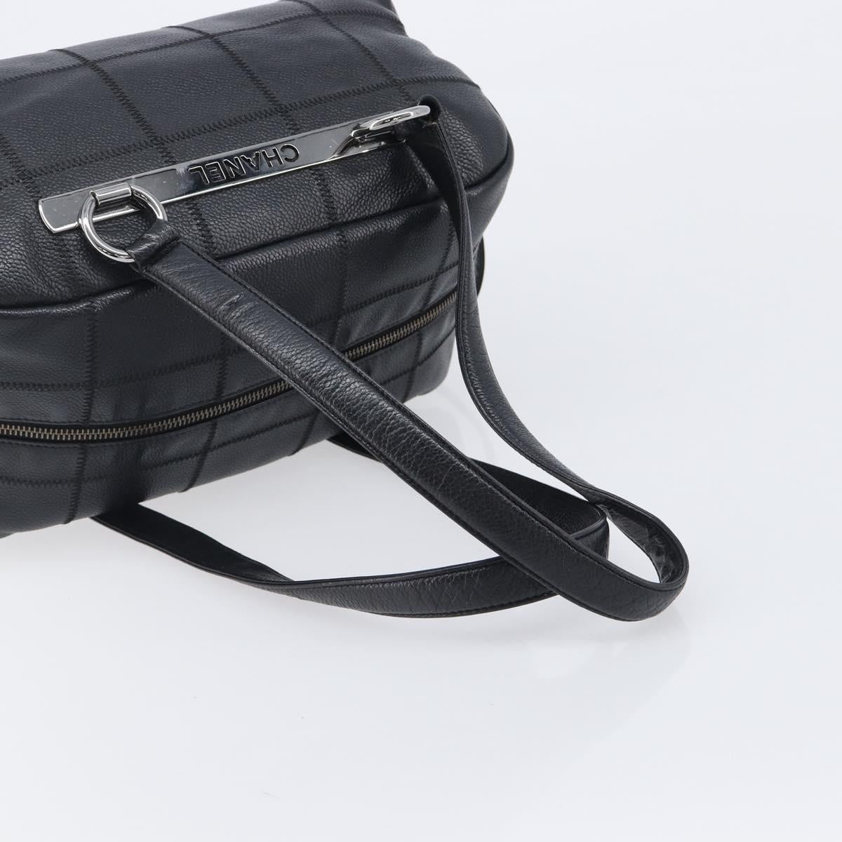CHANEL Choco Bar Hand Bag Caviar Skin Black Silver CC Auth bs37256