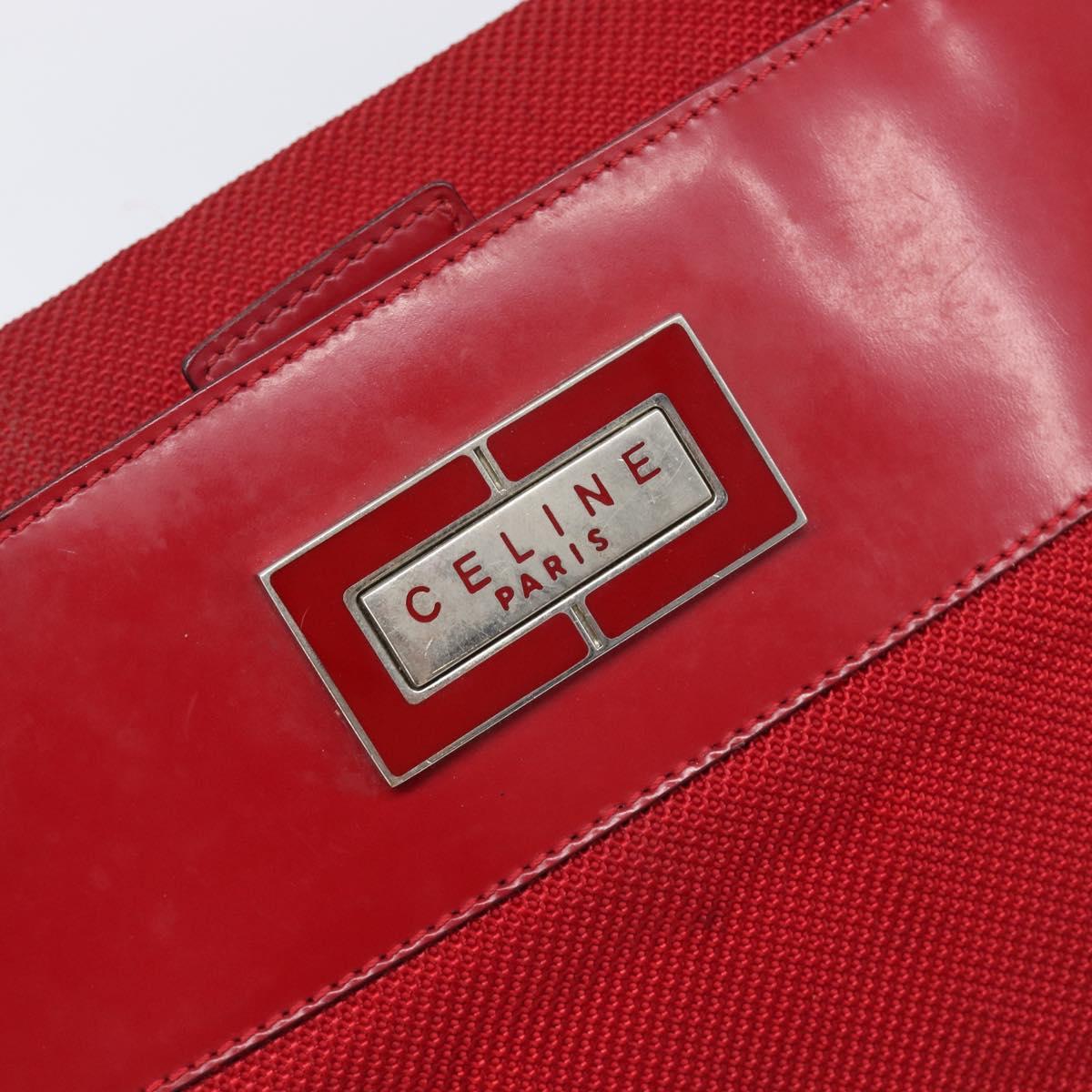 CELINE Hand Bag Canvas Red Silver Auth bs37258
