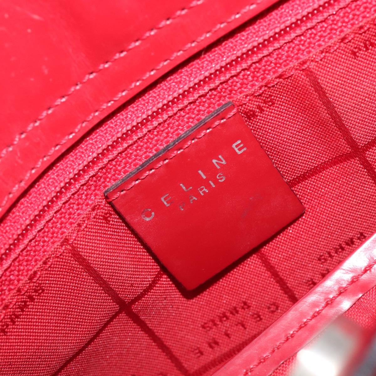 CELINE Hand Bag Canvas Red Silver Auth bs37258